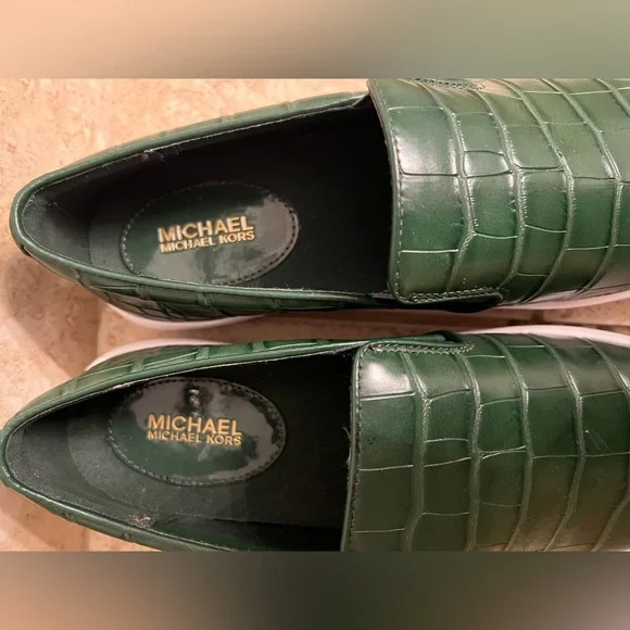 MICHAEL Michael Kors Forest Green Embossed Slip-On Loafers - Picture 2 of 6
